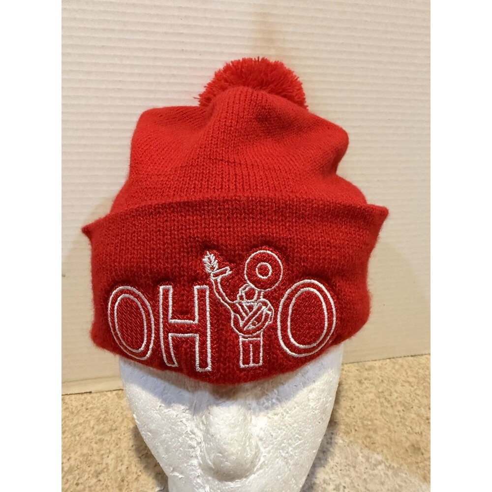 Ohio State Buckeyes Script OHIO Pom Beanie Sport-Tek Red Knit Winter Hat